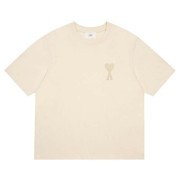 Ami Paris Chest Logo Cotton T-Shirt Cream - Picture 1 of 9